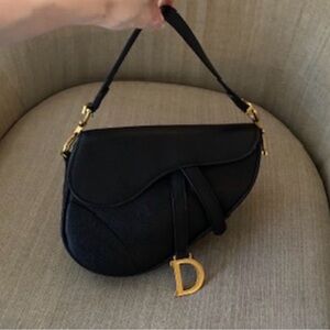 Black genuine leather Saddle Bag 25cm